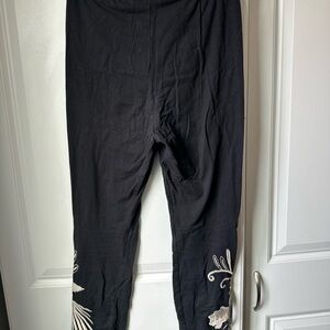 Johnny Was Black Leggings with Embroidered Accents